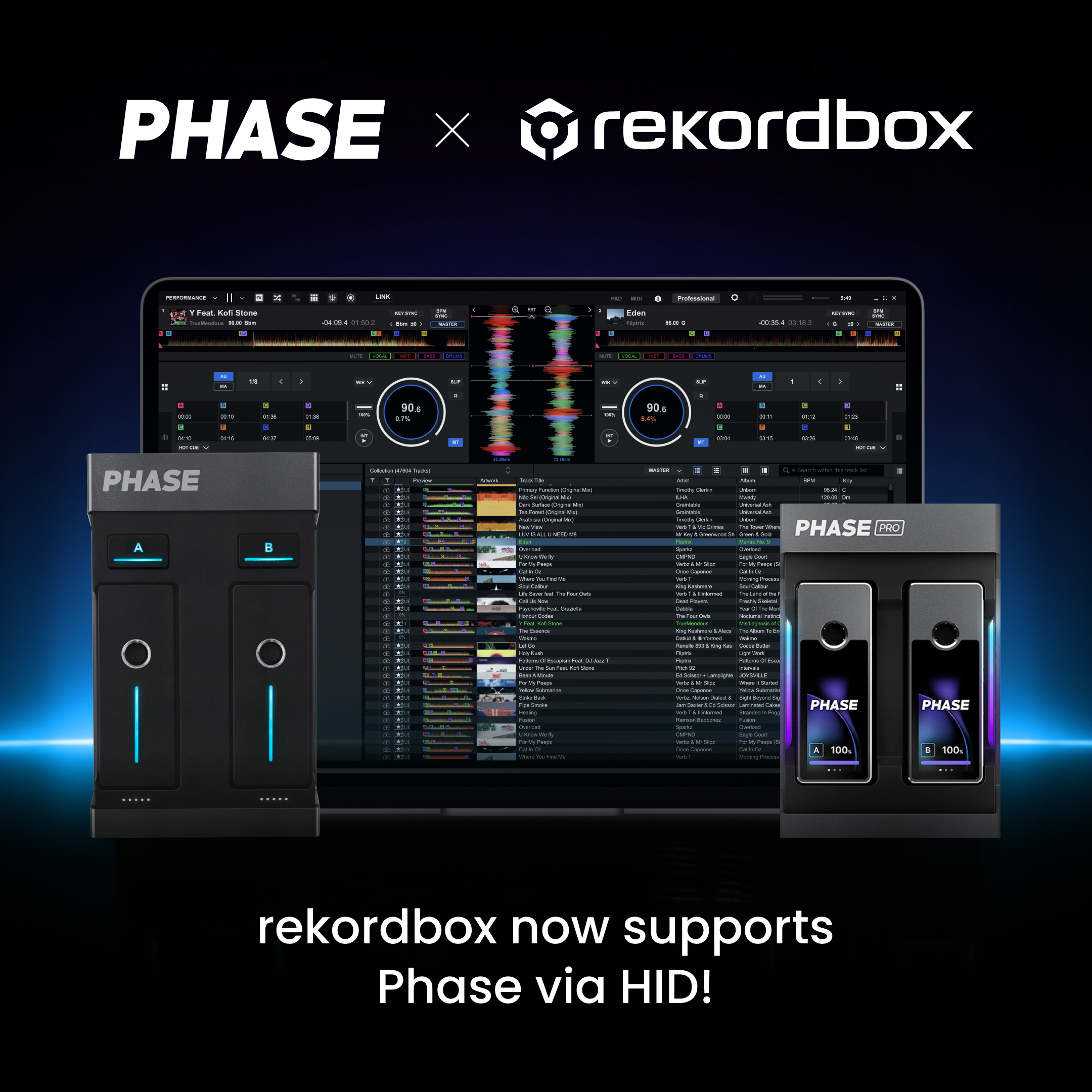 rekordbox for Mac/Windows now compatible with Phase in HID mode